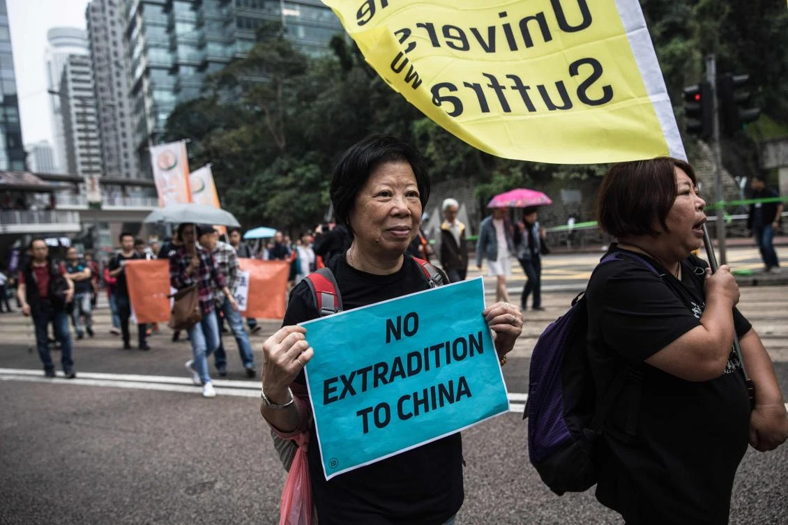 Protesters rally in Hong Kong on March 31, 2019 against the government’s plans to approve extraditions with mainland China, Taiwan and Macau. (AFP)