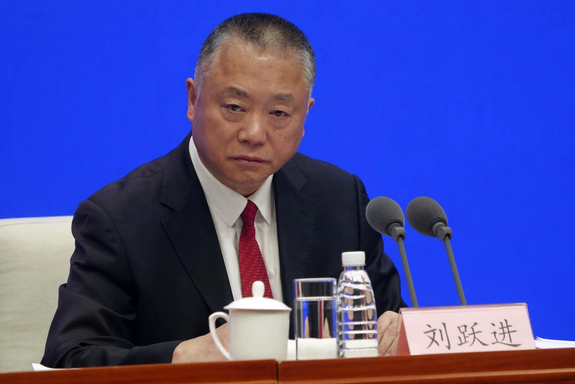 Liu Yuejin, vice commissioner of the National Narcotics Control Commission, during Monday’s announcement that all fentanyl-related drugs would become controlled substances effective May 1. (AFP)
