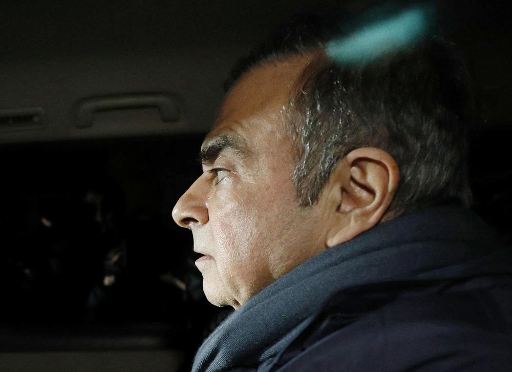 Former Nissan Motor Chairman Carlos Ghosn leaves his lawyer's office in Tokyo, Japan on April 3, 2019. (Kyodo/via REUTERS)