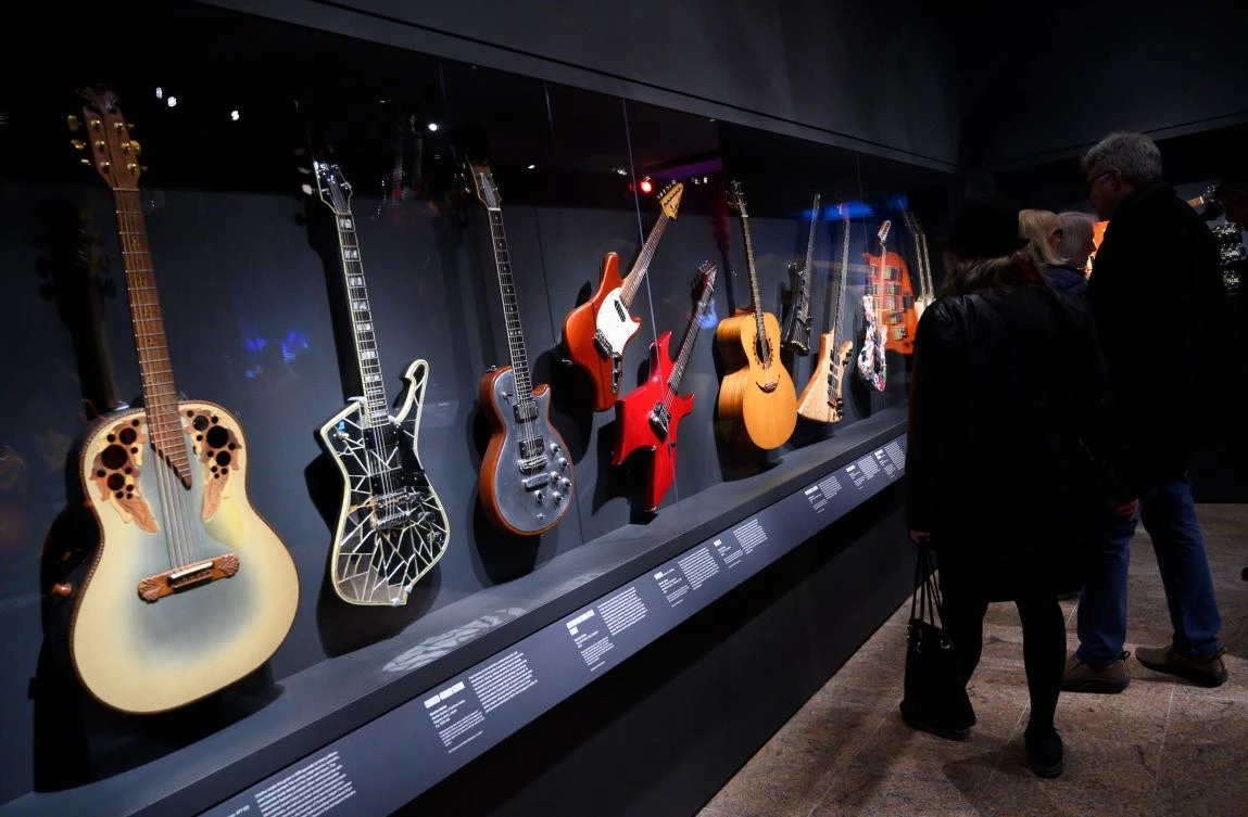 An exhibit called "Play It Loud: Instruments of Rock and Roll" is on show at the Metropolitan Museum of Art in New York on April 1, 2019. (AFP)