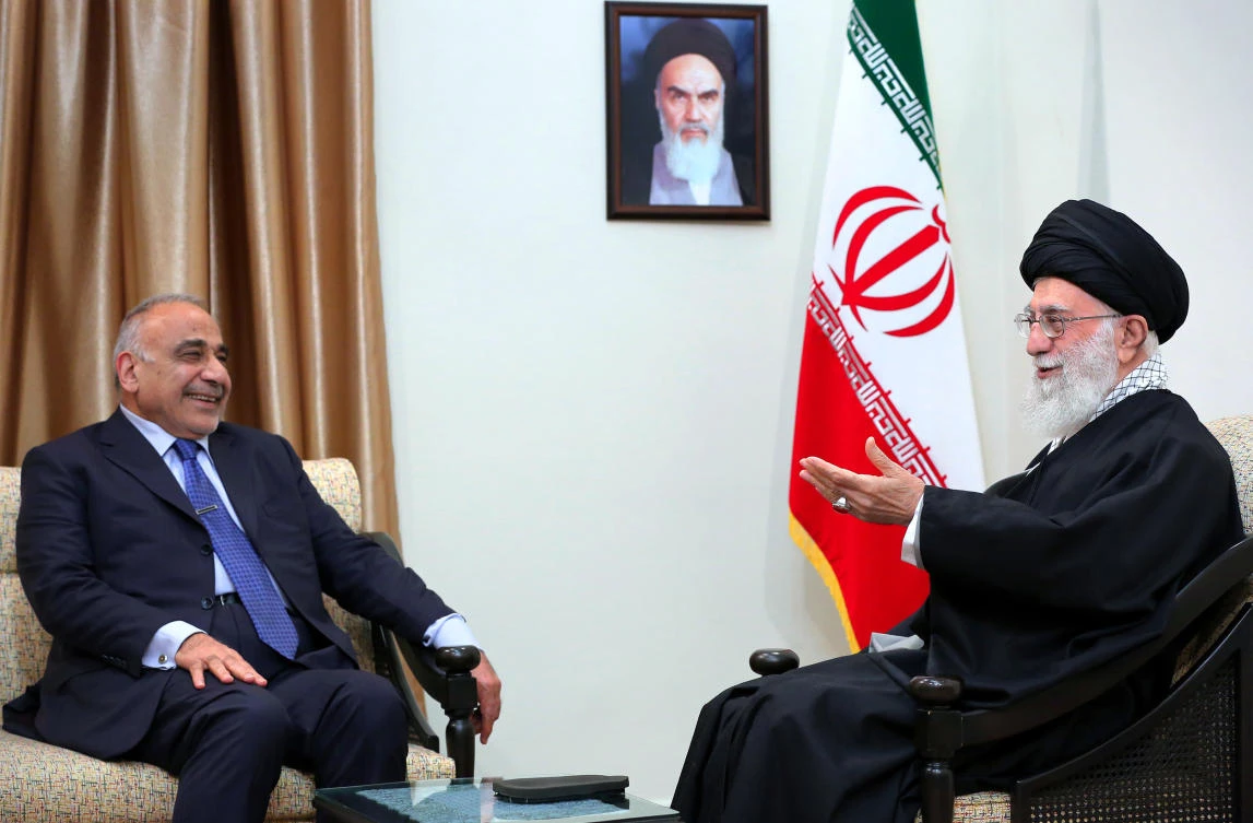 Ayatollah Ali Khamenei, right, Iran’s supreme leader, speaks with Iraqi Prime Minister Adel Abdel Mahdi in Tehran on Saturday, April, 6, 2019. (Office of the Iranian Supreme Leader via AP)