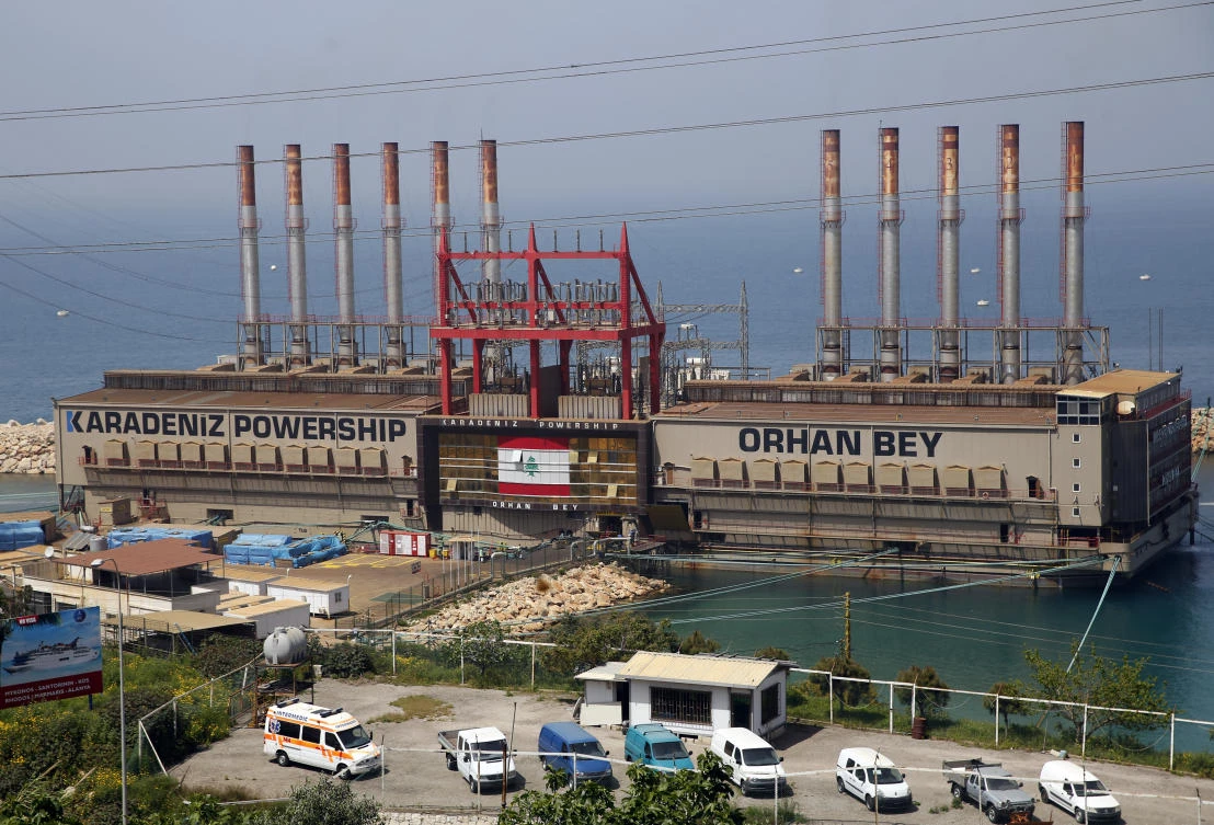 The Turkish floating power station Karadeniz Powership Orhan Bey, which generates electricity to help ease the strain on the country's woefully under maintained power sector, is docked near the Jiyeh power plant, south of Beirut, Lebanon, Monday, April 8, 2019. (AP)