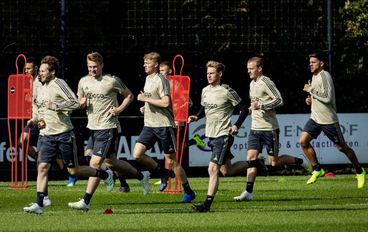 Ajax players take part in a training session on the eve of the team's European Champions league quarter final match against Juventus, on April 9 in Amsterdam. (AFP)