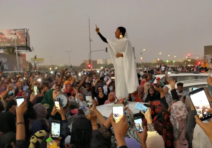 Dubbed online as “Kandaka,” or Nubian queen, she has become a symbol of the protests. (Lana Haroun)