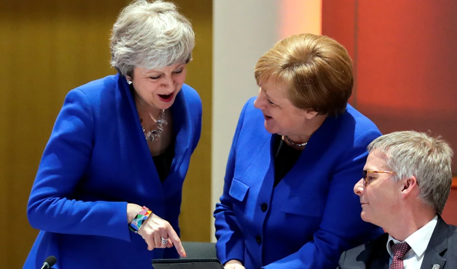 German Chancellor Angela Merkel and Britain's Prime Minister Theresa May at an extraordinary European Union leaders summit to discuss Brexit, in Brussels, Belgium. (Reuters)
