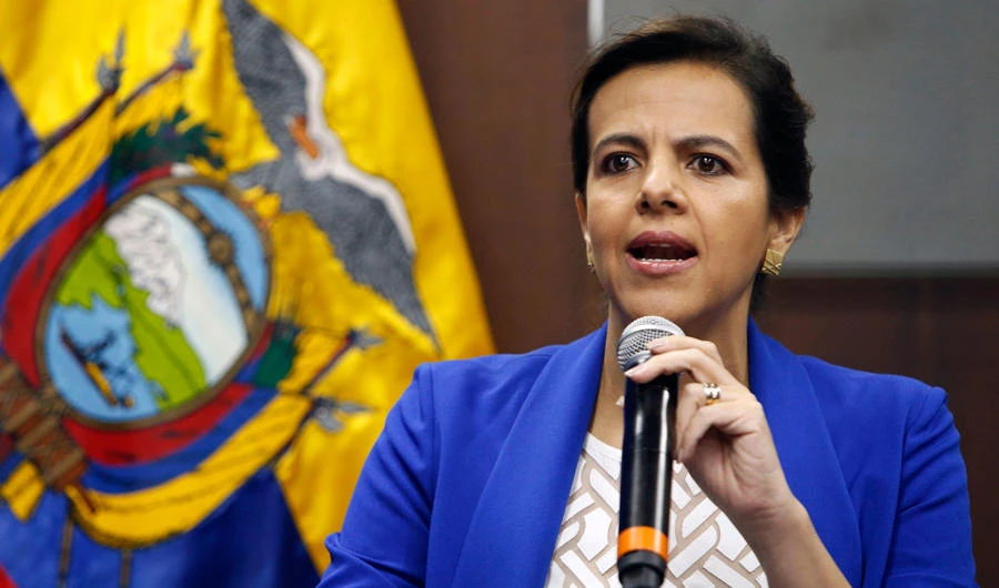 Ecuadorean Interior Minister Maria Paula Romo delivers a press conference at Carondelet Palace in Quito on April 11, 2019. Ecuadorean police on Thursday arrested a Swedish software developer linked to Julian Assange hours after President Lenin Moreno's government withdrew the Ecuadoran citizenship granted to the WikiLeaks founder. (AFP / Cristina Vega)