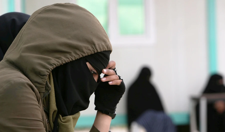 Rawan Aboud, the wife of a Daesh militant is pictured at Al-Hol displacement camp in Hasaka governorate. (Reuters)