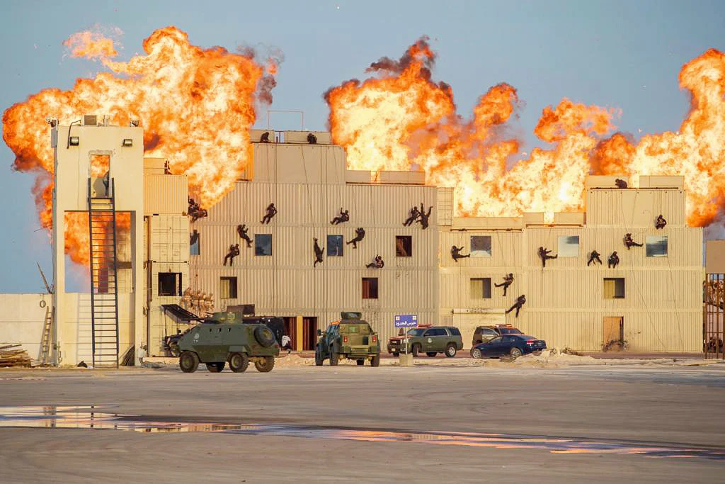 Explosions rock a building as part of a mock anti-terrorism assault by Saudi special forces during the Watan 89 joint training exercise in Al-Ahsa on April 15, 2019. (AN photo by Essam Al-Ghalib)