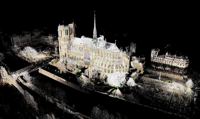 Photo obtained April 16, 2019 courtesy of Vassar College in Poughkeepsie, New York shows art historian Andrew Tallon's laser scan of Notre-Dame de Paris. (AFP)