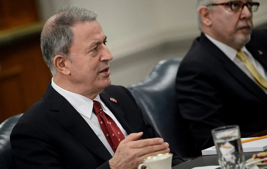 Defense Minister Hulusi Akar had been visiting Washington with a large Turkish delegation for talks which have in part focused on areas of discord between the NATO allies. (File/AFP)