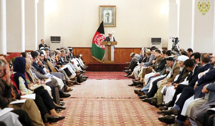 Afghanistan President Ashraf Ghani speaks with delegations at the presidential palace in Kabul on Wednesday. (Reuters)