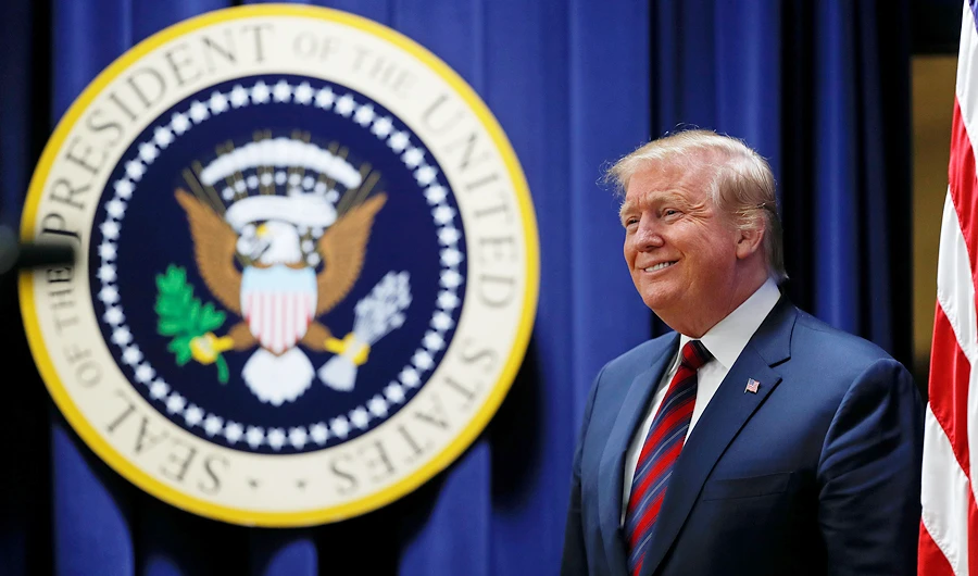 US President Donald Trump arrives to take part in an "Opportunity Zone" conference with state, local, tribal, and community leaders at the White House in Washington on April 17, 2019. (Reuters)