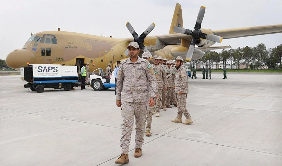 The Royal Saudi Land Forces arrive in Risalpur. (SPA)