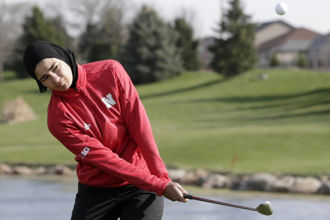 Noor Ahmed is the only golfer at the college level or higher known to wear a hijab while competing. (AP)