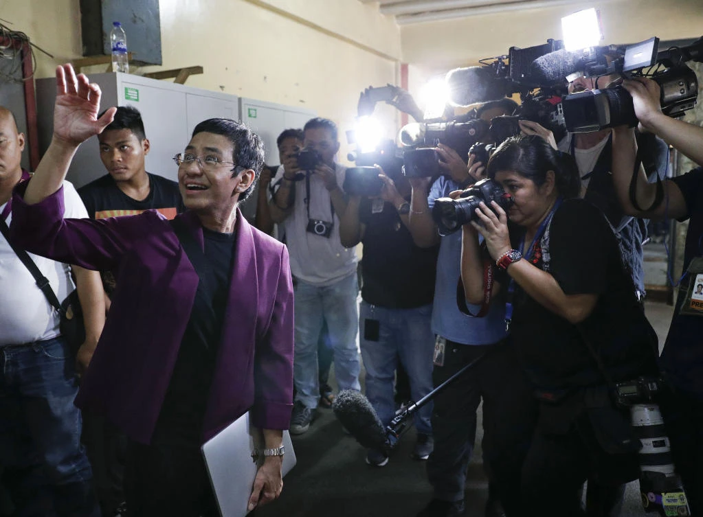 Rappler CEO Maria Ressa after attending a hearing at Manila Regional Trial Court in the Philippines. Ressa is among those accused of allegedly plotting against Duterte. (AP Photo)