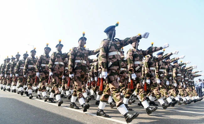 Sri Lankan military personnel march as they take part in the Independence Day parade rehearsal in Colombo on February 2, 2019. (AFP)