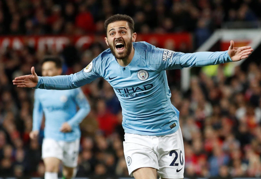 Manchester City's Bernardo Silva celebrates scoring their first goal. (Action Images via Reuters)