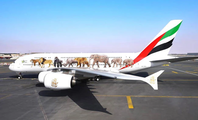 Using its brand power to raise awareness of the illegal trafficking of endangered wildlife, Emirates decorated four of its A380s with special wildlife decals.