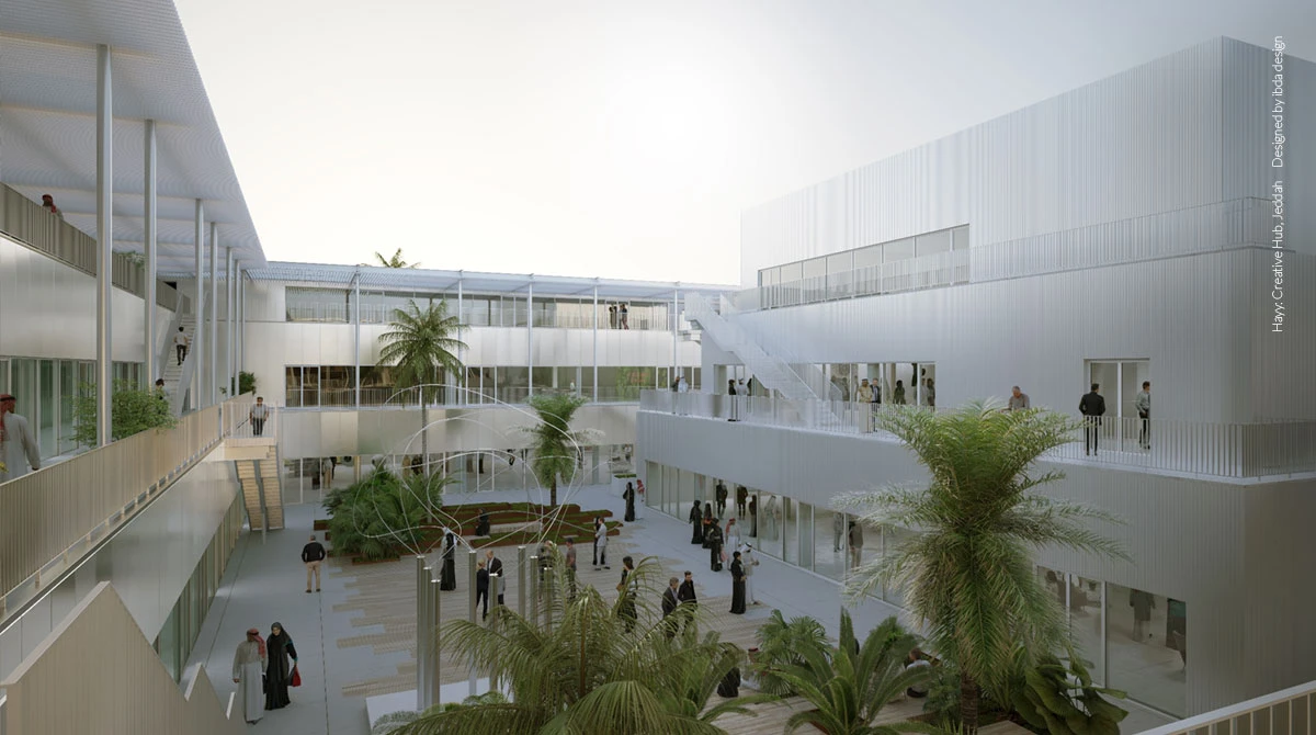 A digital rendering of the Hayy: Creative Hub. (Art Jameel/ibda design)