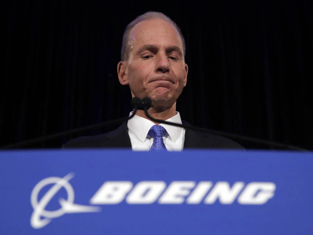 Boeing Chief Executive Dennis Muilenburg speaks during a news conference after the company's annual shareholders meeting at the Field Museum in Chicago, on Monday, April 29, 2019. (AP)