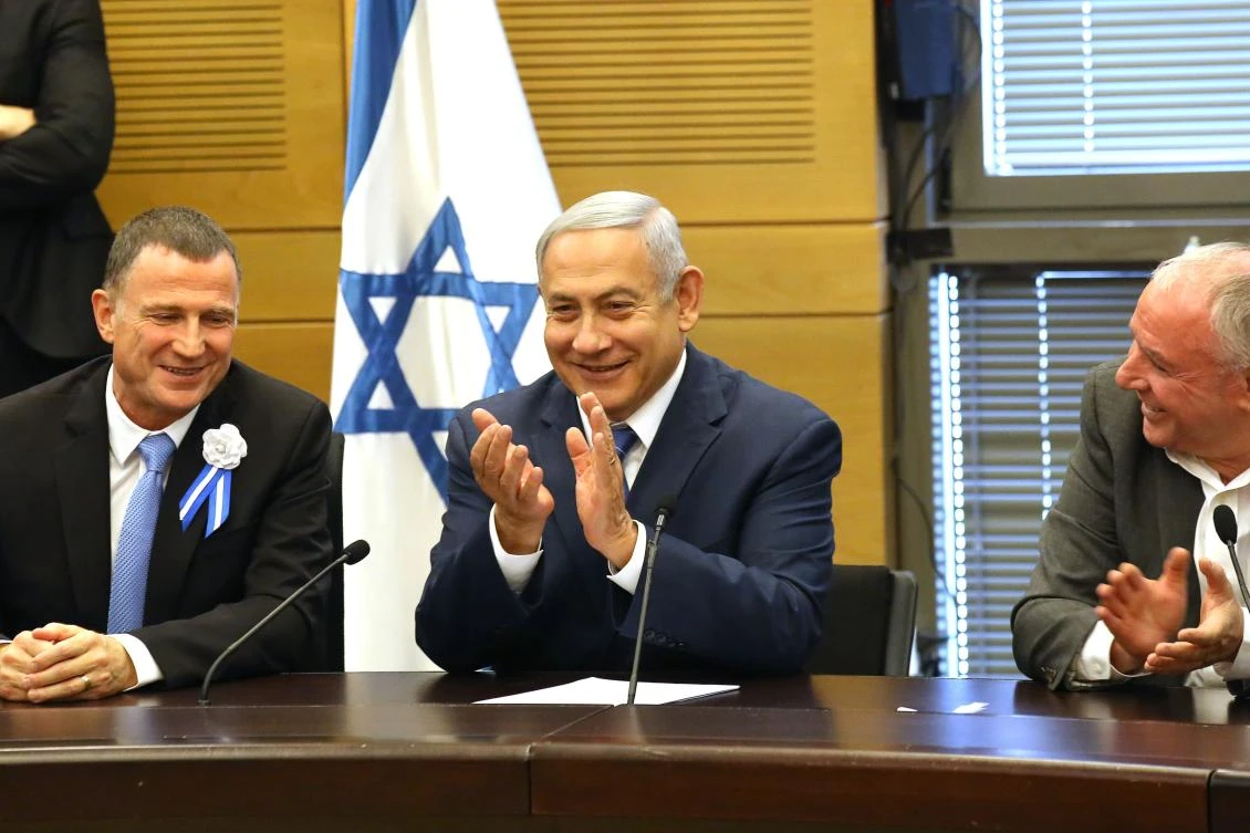 Israeli Prime Minister Benjamin Netanyahu (C) attends a Likud party session at the Knesset (Israeli parliament) in Jerusalem on April 30, 2019. (AFP)