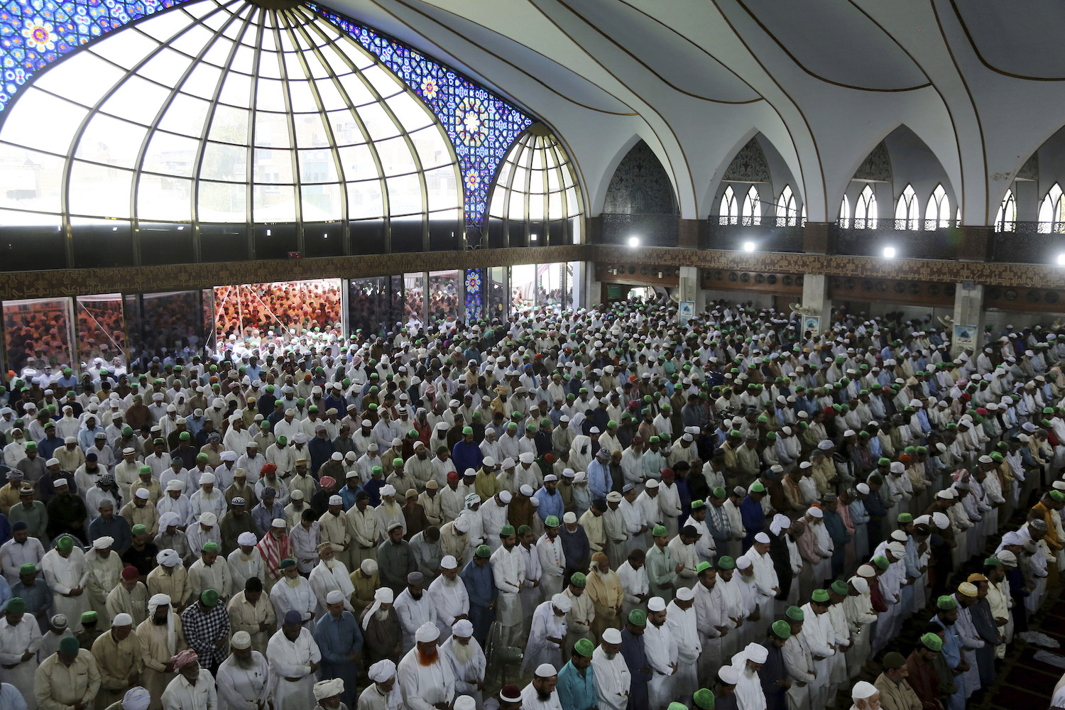 People offer prayers during the first Friday of Ramadan in Lahore, Pakistan, May 10, 2019. Muslims throughout the world are marking Ramadan, the holiest month in the Islamic calendar, during which devotees fast from dawn till dusk. (AP)