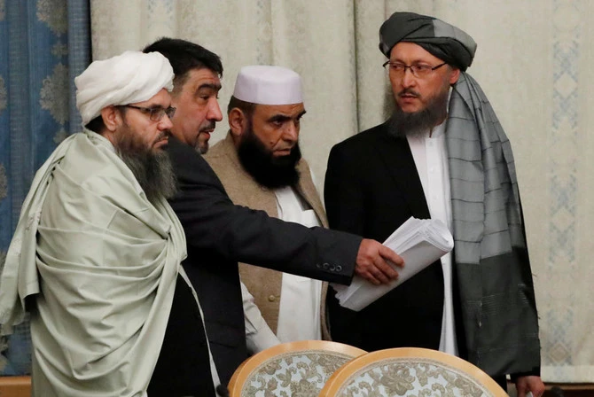 File Photo - Members of Taliban delegation take their seats during the multilateral peace talks on Afghanistan in Moscow on November 9, 2018. (Reuters)