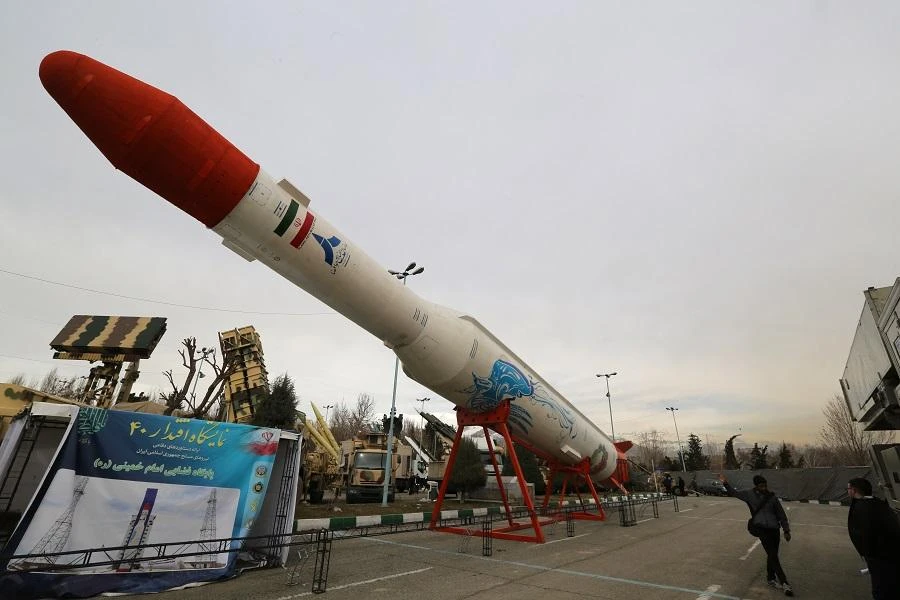 Iranians visit a weaponry and military equipment exhibition in the capital Tehran on Febraury 2, 2019. (File/AFP)