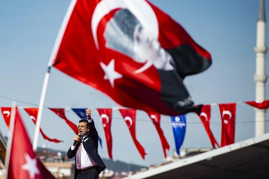 Istanbul's new mayor Ekrem Imamoglu speaks during a rally to celebrate a "new beginning" following his March 31 election in Istanbul on April 21, 2019. (File/AFP)