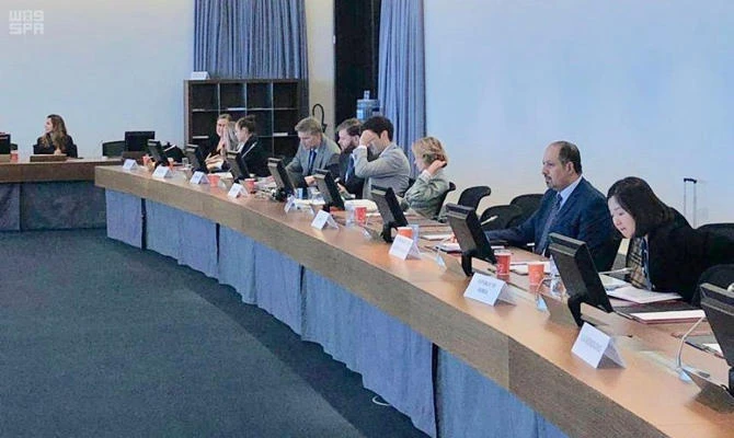 Dr. Aqeel bin Jumban Al-Ghamdi , KSRelief assistant general supervisor for planning and development, speaks at the meeting of donors at the UN Office for the Coordination of Humanitarian Affairs (OCHA) in Geneva on May 2, 2019. (SPA)