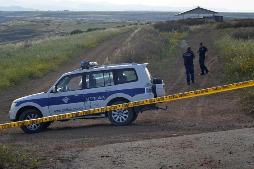 Police secure the area where the body of a woman was discovered near the village of Orounta, Cyprus, April 25, 2019. (Reuters)