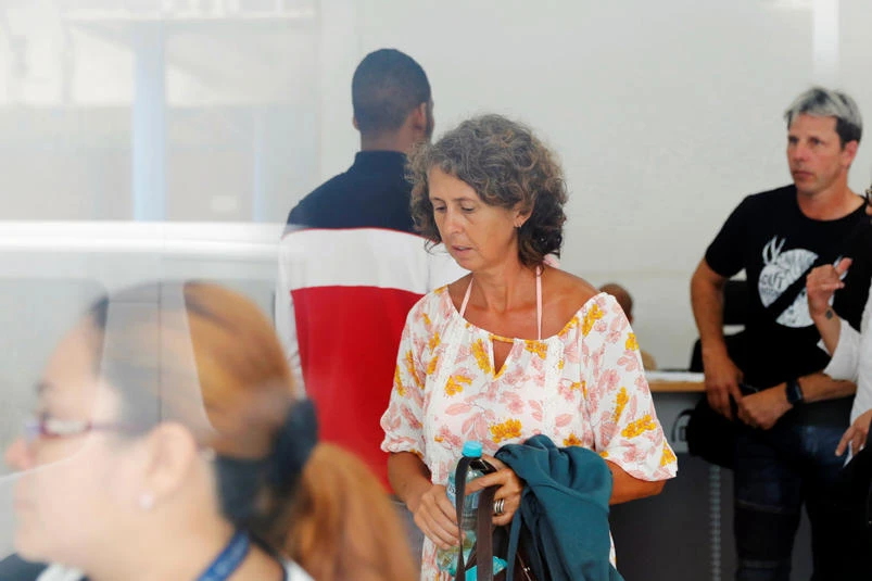 Derryn Culverwell, wife of New Zealander Alan Culverwell who according to local media was shot dead after men boarded his family's boat in Panama, arrives for a court hearing in Colon City, Panama on May 4, 2019. (REUTERS/Carlos Jasso)