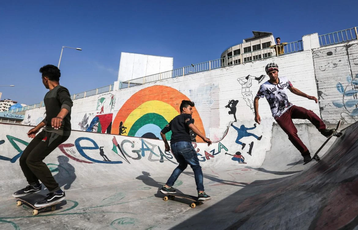Skateboarding exists and is growing in the West Bank, the other major part of the Palestinian territories, with a number of parks built with the support of SkatePal, a UK-based NGO. (AFP)