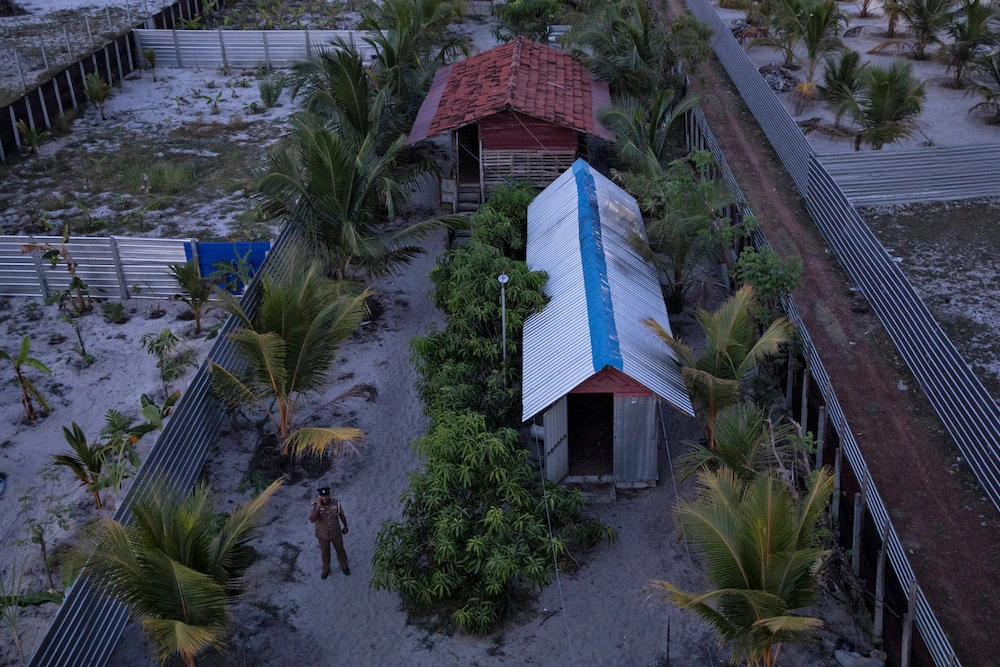 A police officer stands inside a training camp allegedly linked to Islamist militants in Kattankudy, near Batticaloa, Sri Lanka, May 5, 2019. (Reuters)