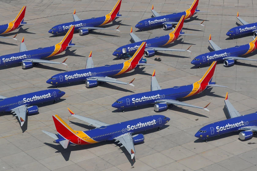 A number of grounded Southwest Airlines Boeing 737 MAX 8 aircraft are shown parked at Victorville Airport in Victorville, California, on March 26, 2019. (REUTERS/Mike Blake/File Photo)