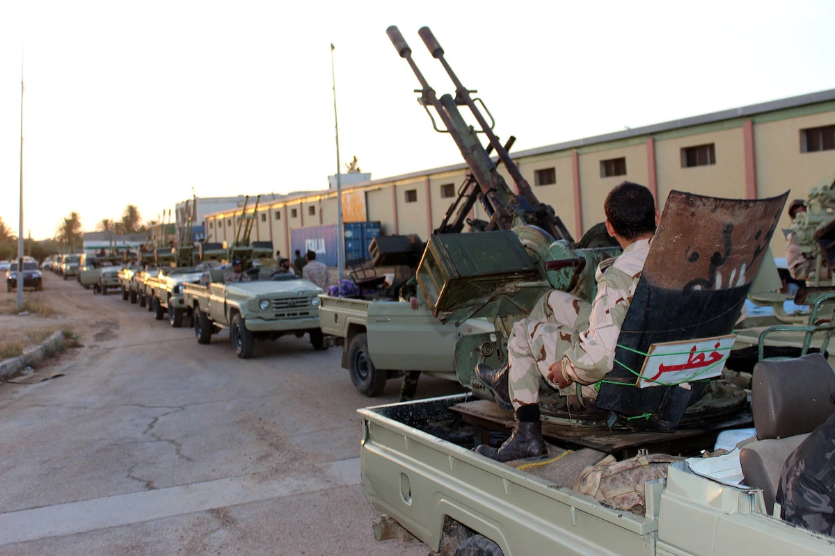 Military vehicles of members of Libya’s Tripoli based government forces head out from Misrata to the front line in Tripoli, Misrata, Libya May 10, 2019. (Reuters)