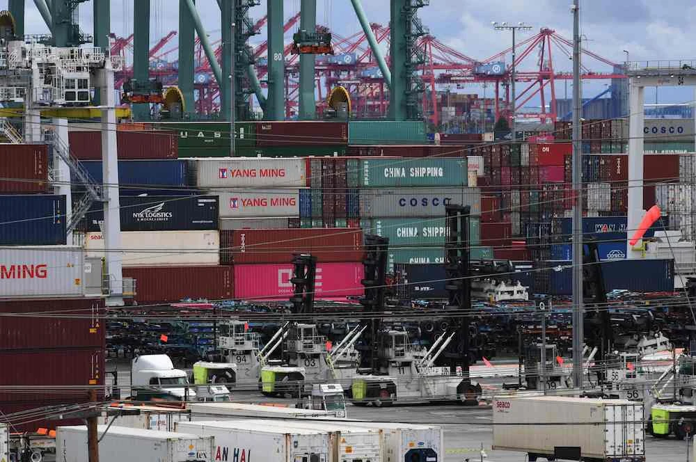 Unloaded containers from Asia are seen at the main port terminal in Long Beach, California . (AFP)