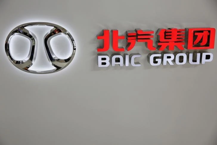 The logo of Beijing Automotive Group (BAIC) is seen during the Auto China 2016 auto show in Beijing, China. (Reuters)