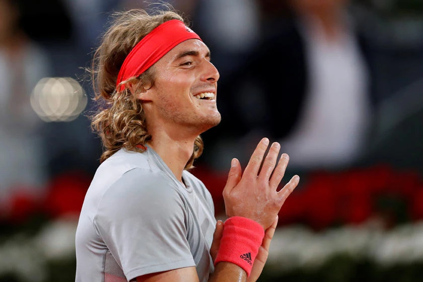 Greece's Stefanos Tsitsipas celebrates winning his semifinal match against Spain's Rafael Nadal in Madrid on Saturday. (REUTERS/Susana Vera)