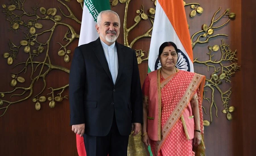 Iran’s Foreign Minister Javad Zarif and Indian Foreign Minister Sushma Swaraj. (AFP)