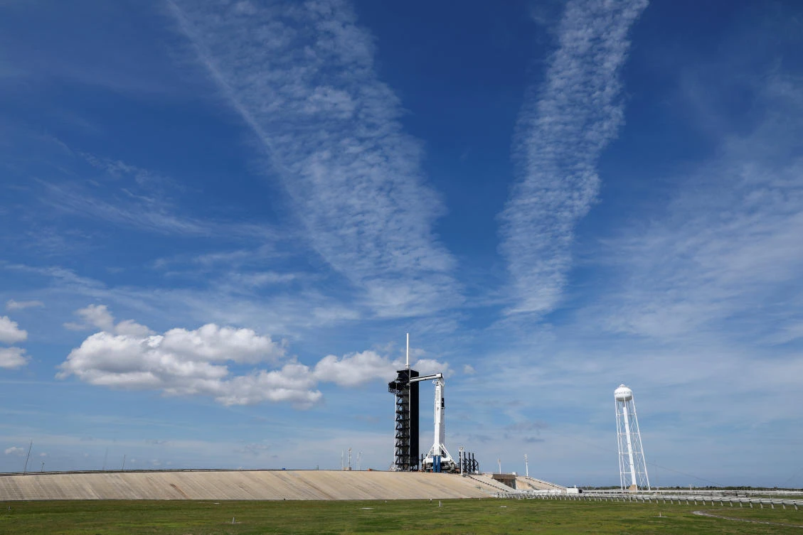 A SpaceX Falcon 9 carrying the Crew Dragon spacecraft sits on launch pad 39A in Cape Canaveral, Florida before an uncrewed test flight to the International Space Station in this picture taken March 1, 2019. (Reuters)