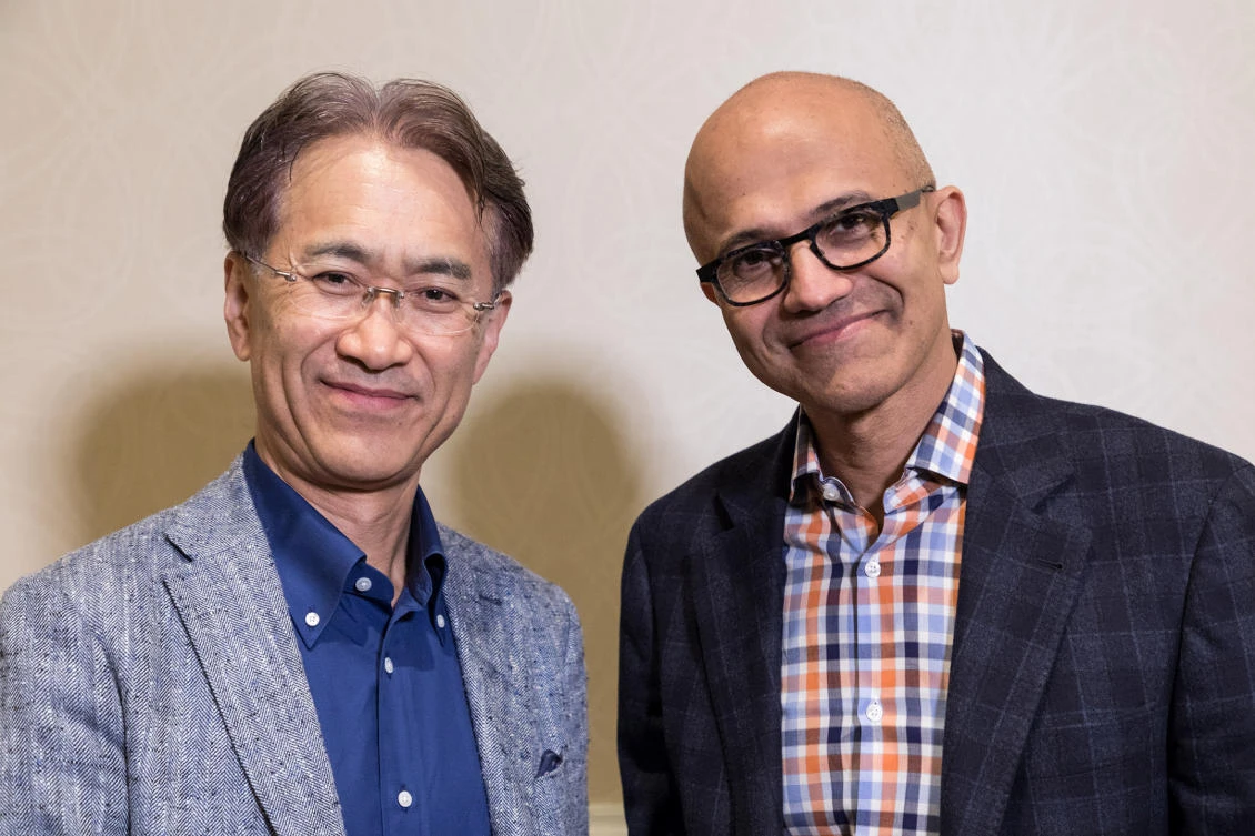 Kenichiro Yoshida, President and CEO, Sony Corporation and Satya Nadella, CEO, Microsoft Corporation. (File/Reuters)