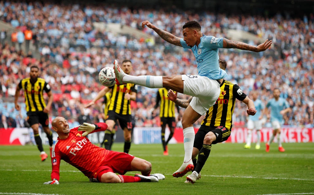 SocManchester City's Gabriel Jesus scores their second goal at Wembley Stadium in London on May 18, 2019 (Action Images via Reuters/John Sibley)