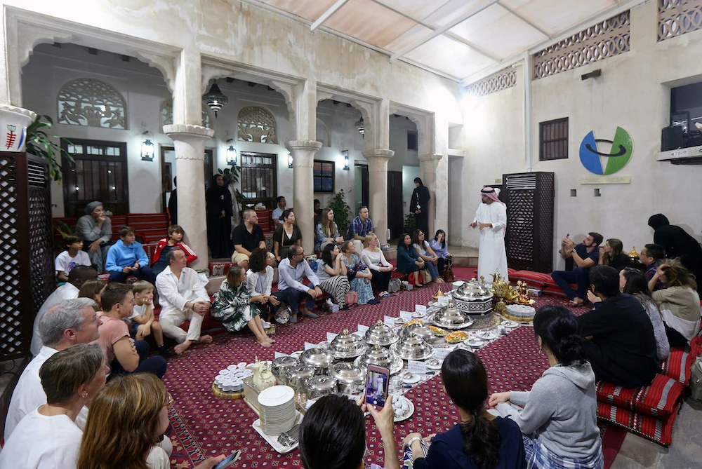 Rashid Al Tamimi, a Senior Cultural Presenter, talks to the foreign visitors and residents in the UAE about Ramadan and Emirati culture during the Muslim holy fasting month of Ramadan, at the Sheikh Mohammed Center for Cultural Understanding (SMCCU) in Dubai, UAE. (Reuters)