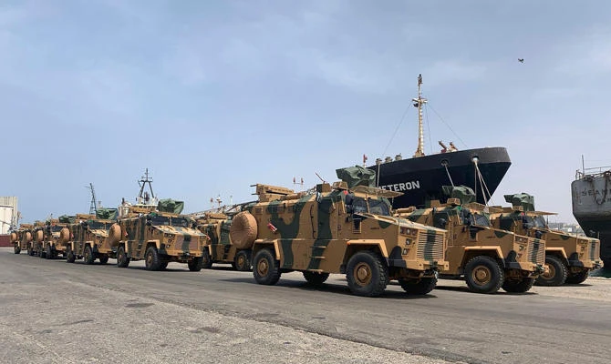 A photo posted on the Facebook Page of the media bureau of 'Volcano of Anger' operation on Saturday, reportedly shows weapons, shipped to Libya's GNA, arriving at Tripoli port. (AFP)