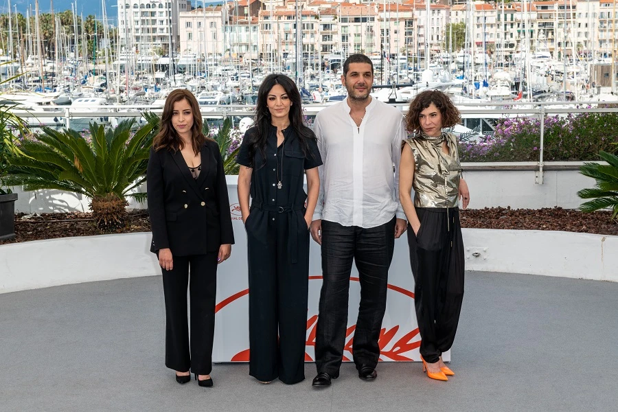 The cast and crew behind ‘Adam’ appear for a photo call at the Cannes Film Festival. (Ammar Abd Rabbo/Arab News)