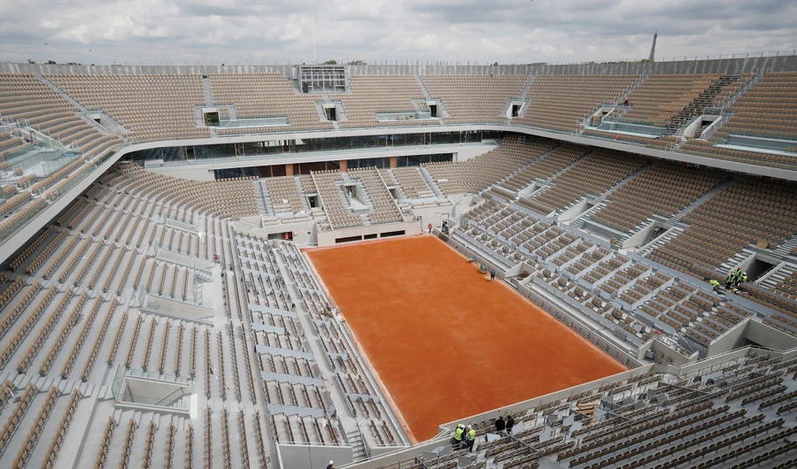 A general view of the renovated Philippe Chatrier court in Paris. (AP)