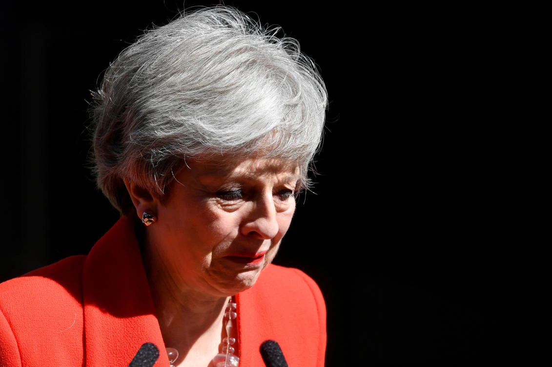 British Prime Minister Theresa May reacts as she delivers a statement in London, Britain, May 24, 2019. (Reuters)