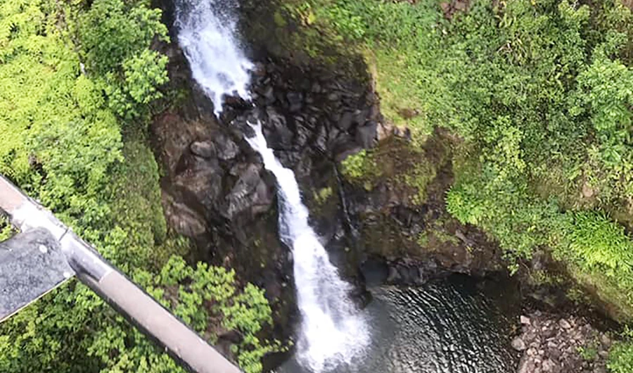 In this image courtesy of Javier Cantellops and obtained at facebook.com/AmandaEllersMissing/, shows a waterfall in the area where missing hiker Amanda Eller was found on May 24, 2019, in Makawao Forest Reserve on the Hawaiian Island of Maui. (AFP)