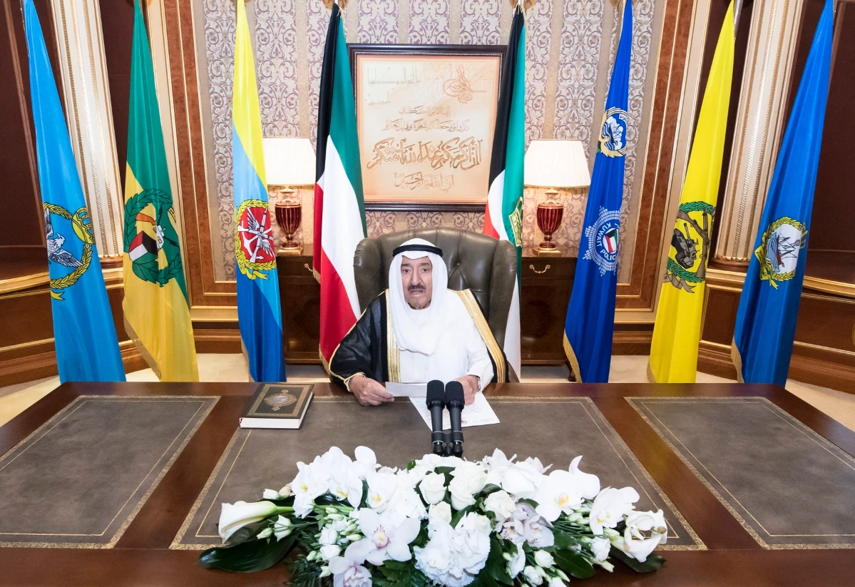Emir of Kuwait Sheikh Sabah Al-Ahmad Al-Jaber Al-Sabah speaks during his annual speech to mark the last 10 days of the Muslim holy month of Ramadan. (KUNA)